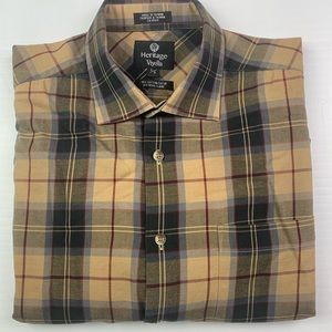 HERITAGE VIYELLA Mens Long Sleeve Plaid Cotton Wool Blend Shirt Size L Brown